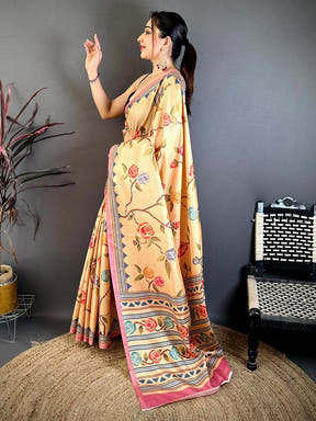 Royal 3D Embroidered Print Tussar Saree