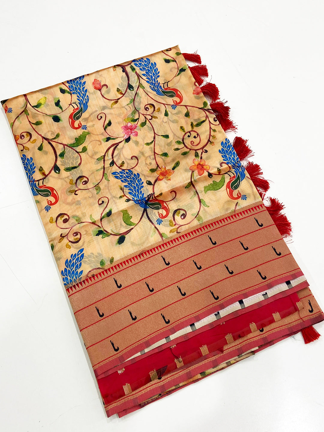 Cream Paithani Pallu Digital Print Saree