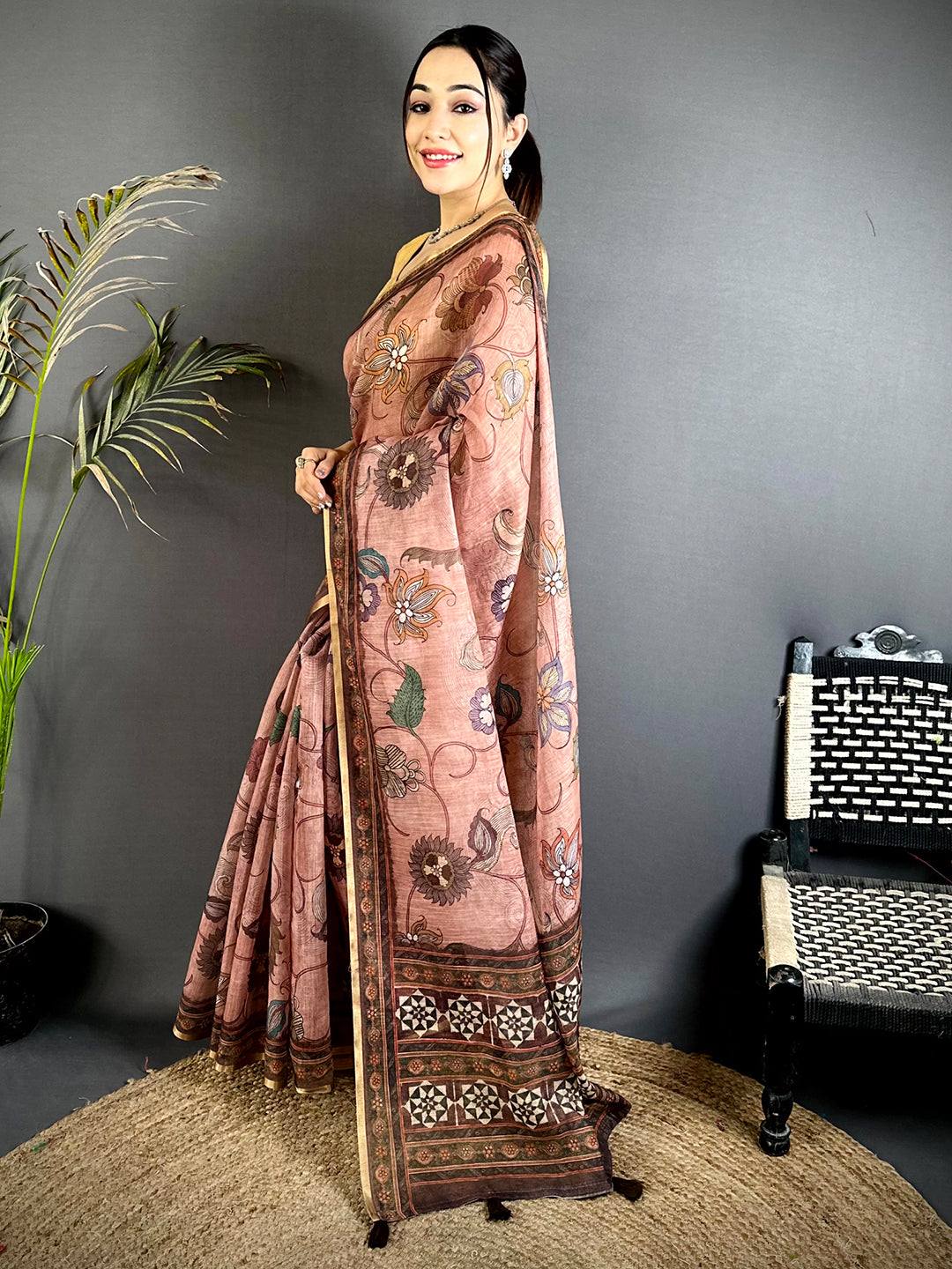 Royal Linen Tissue Ajrak Zari Saree