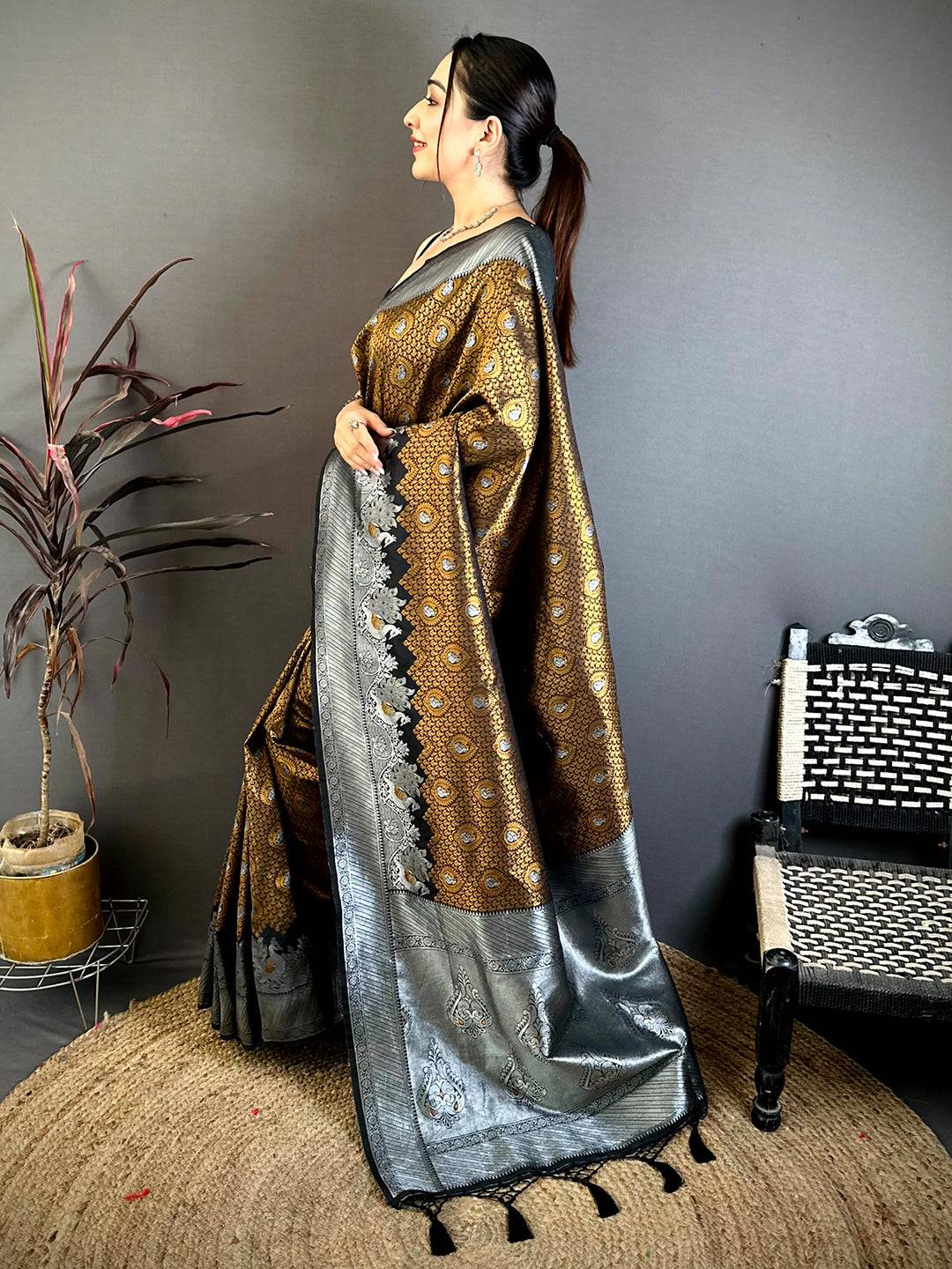 Heritage Brown Gold Zari Kanjivaram Saree