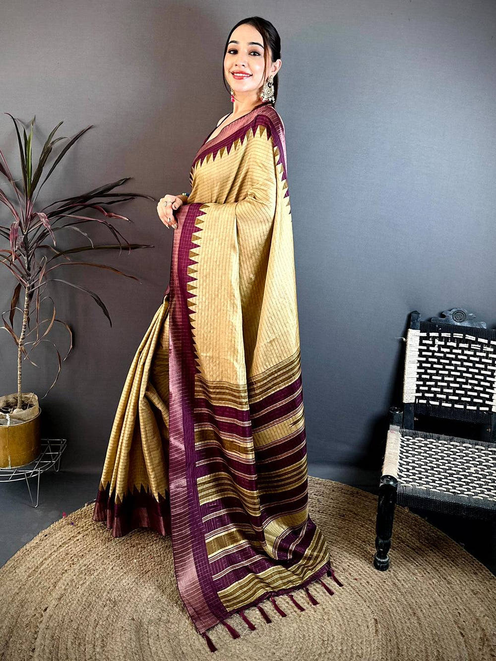 Radiant Black Zari Checks Designer Saree