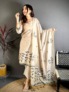 Classic Taupe Floral Cotton Dress
