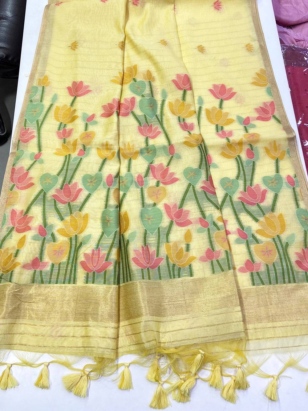 Elegant Cotton Feel Pastel Jamdani Saree