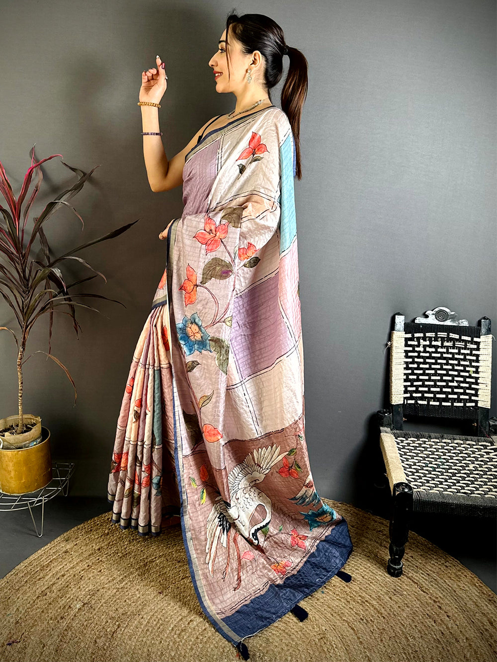Opulent Digital Kalamkari Tussar Saree