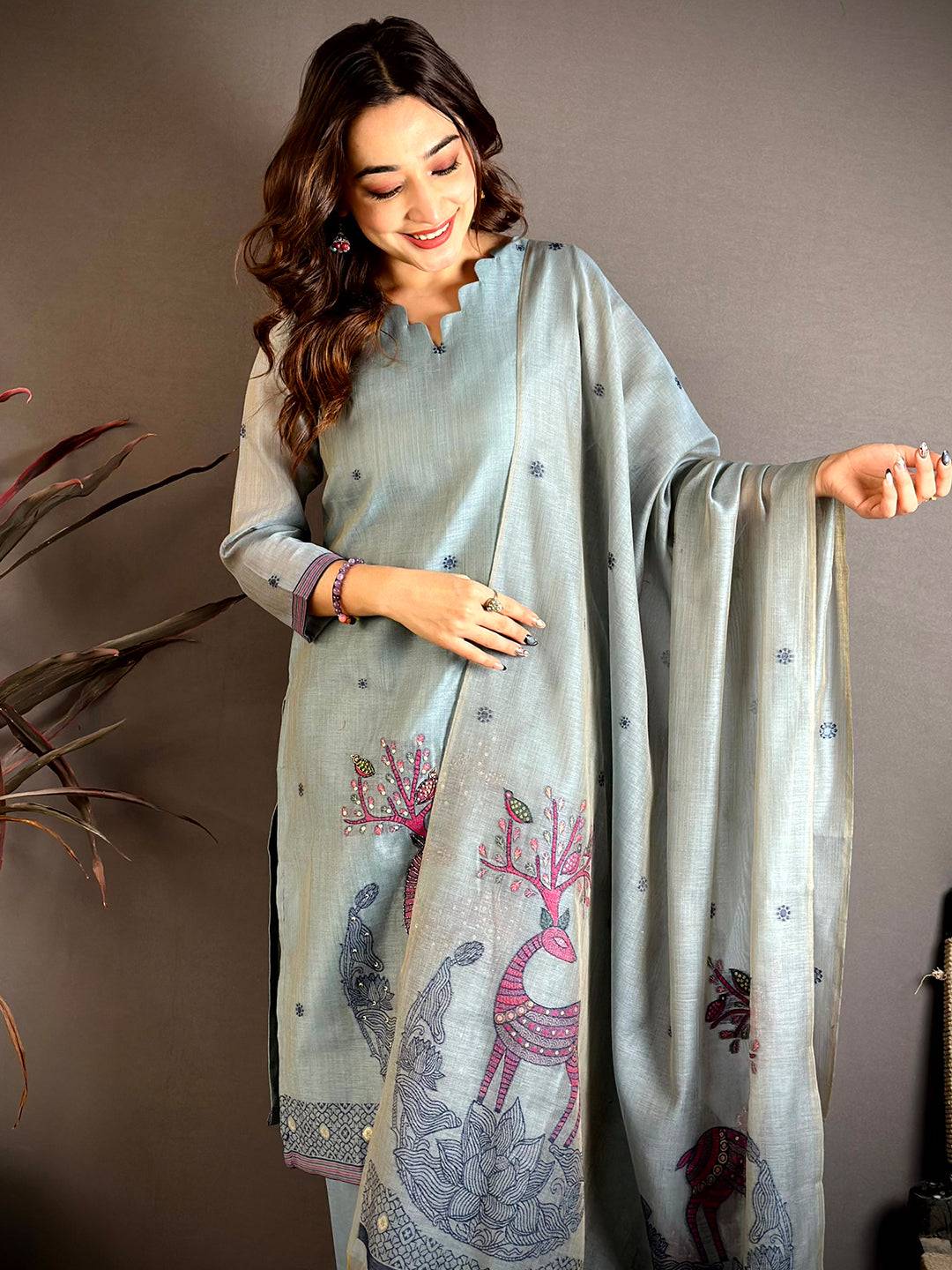 Royal Steel Blue Floral Suit Set