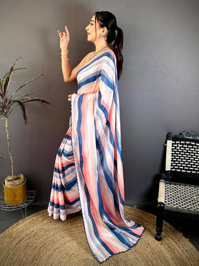 Stylish Soft Chiffon Striped Cutwork Saree