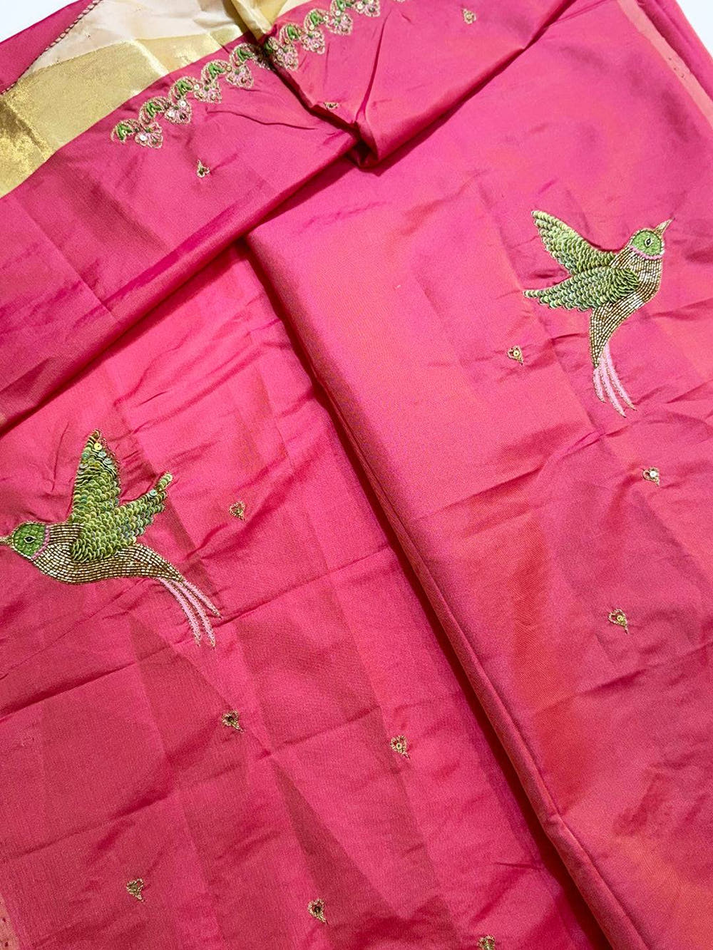 Multicolor Geometric Kanjivaram Silk Saree With Maggam Blouse