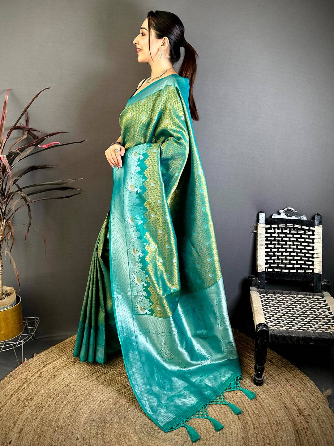 Heritage Teal Gold Zari Kanjivaram Saree