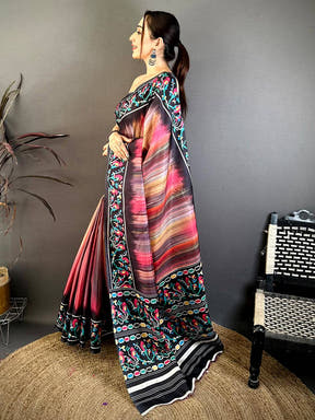 Regal Parrot Ikkat Print Tussar Saree