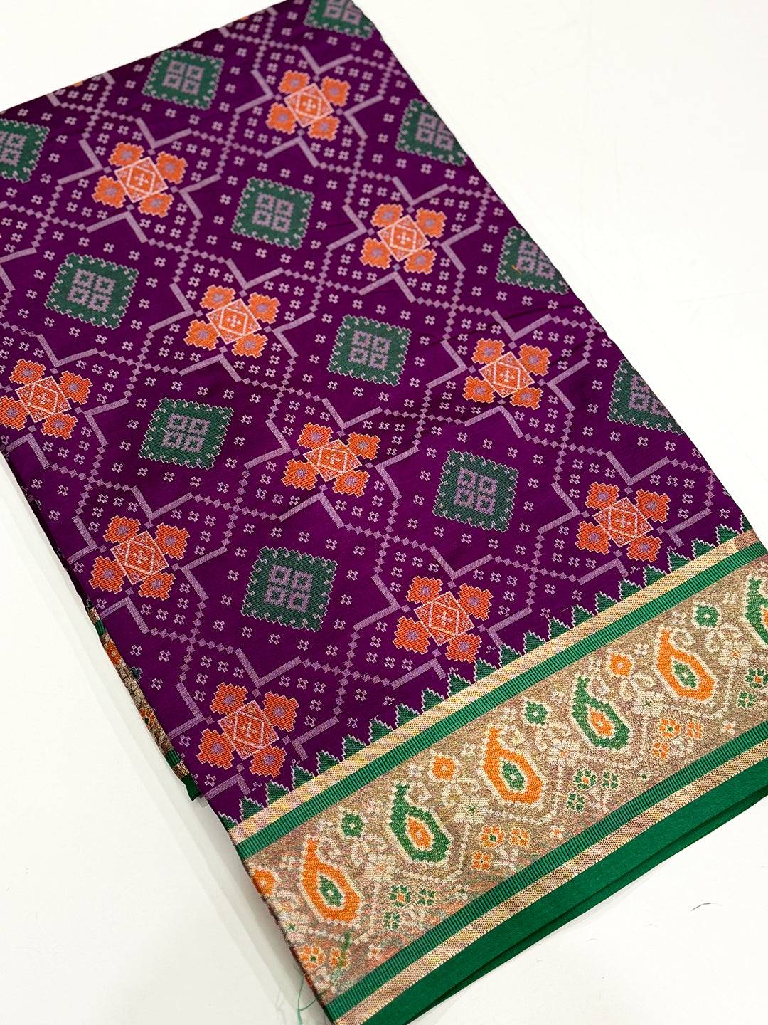 Wine Soft Silk Saree With Patola Weaving