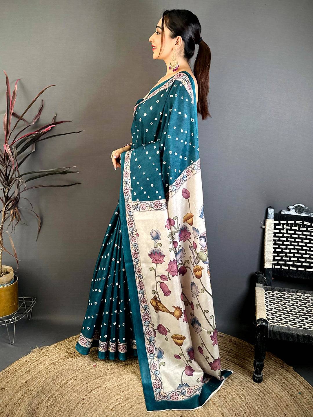 Classic Kalamkari Bandhani Print Saree