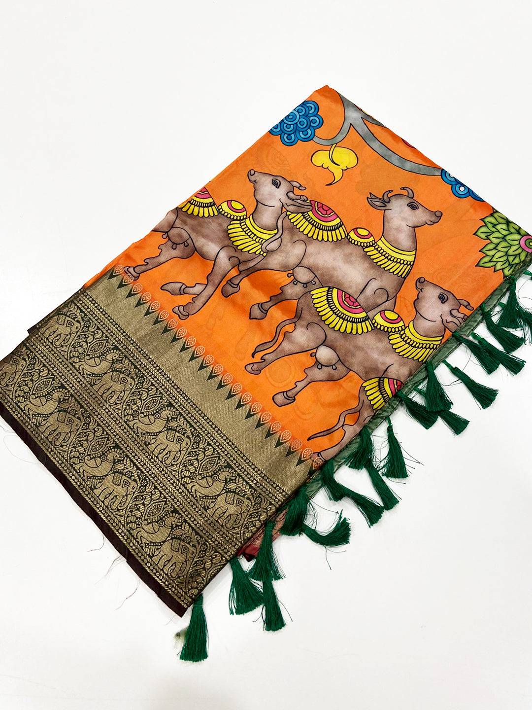 Bright Orange Banarasi Silk Kalamkari Saree



