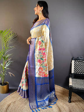 Blue Floral Bloom Kovai Rettapet Saree