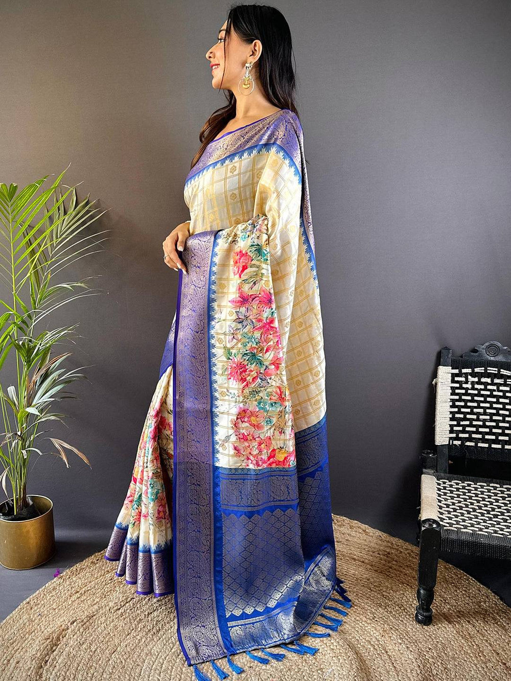 Blue Floral Bloom Kovai Rettapet Saree