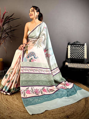 Classic Manipuri Ombre Block Print Saree