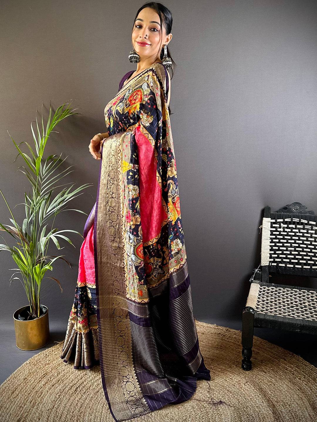 Artful Kalamkari Viscose Dola Silk Saree