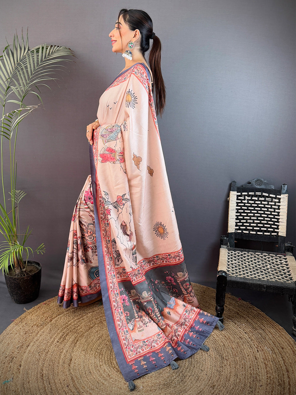 Graceful Tussar Kalamkari Print Saree
