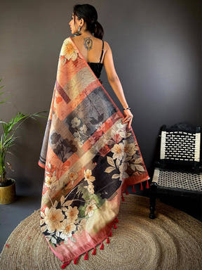 Pink Semi-Gold Zari Abstract Tussar Saree
