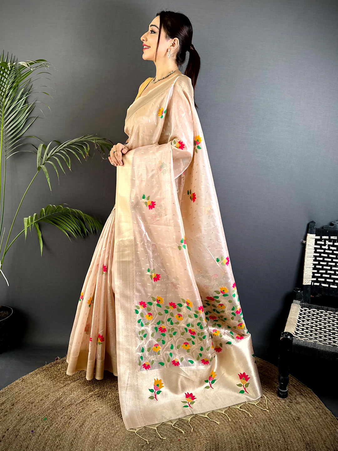 Royal Pink Soft Organza Paithani Saree