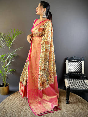 Golden Beige Paithani Kora Silk Saree