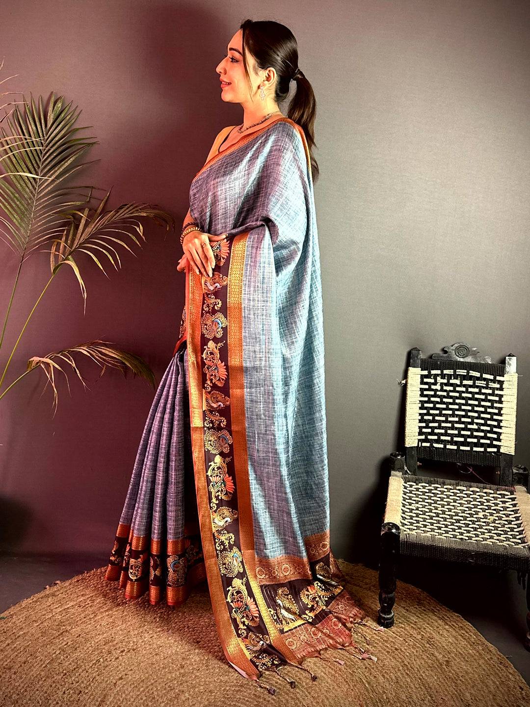 Regal Tanjore Art Khadi Semi Silk Saree