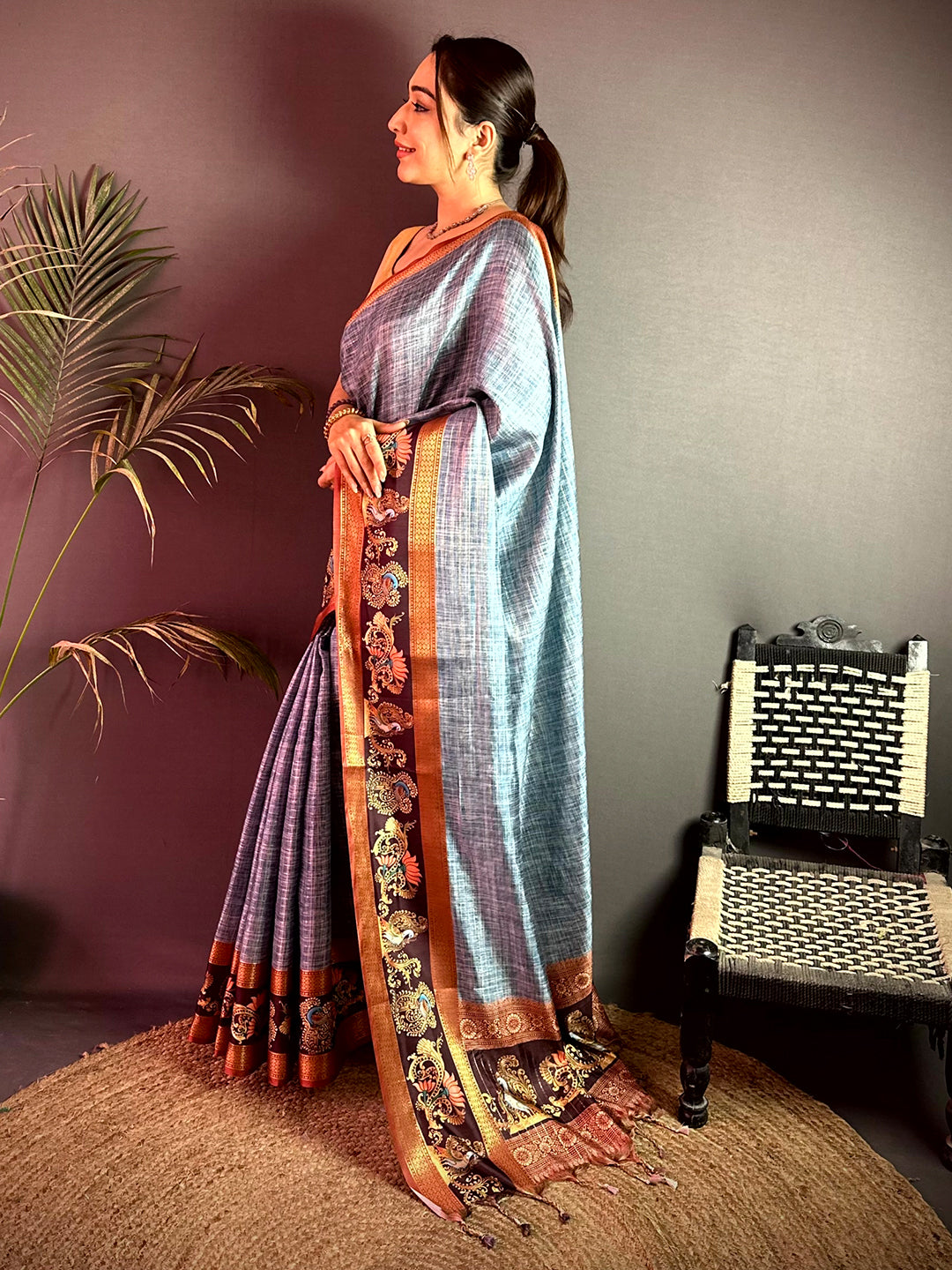 Regal Tanjore Art Khadi Semi Silk Saree