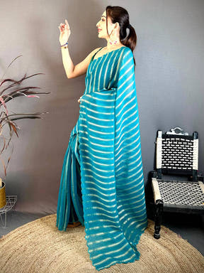 Rama Gold Zari Stripe Chiffon Saree