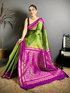 Lime Green Banarasi Katan Silk Gadwal Zari Saree
