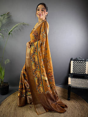 Bronze Kalalmkari Printed Viscose Saree