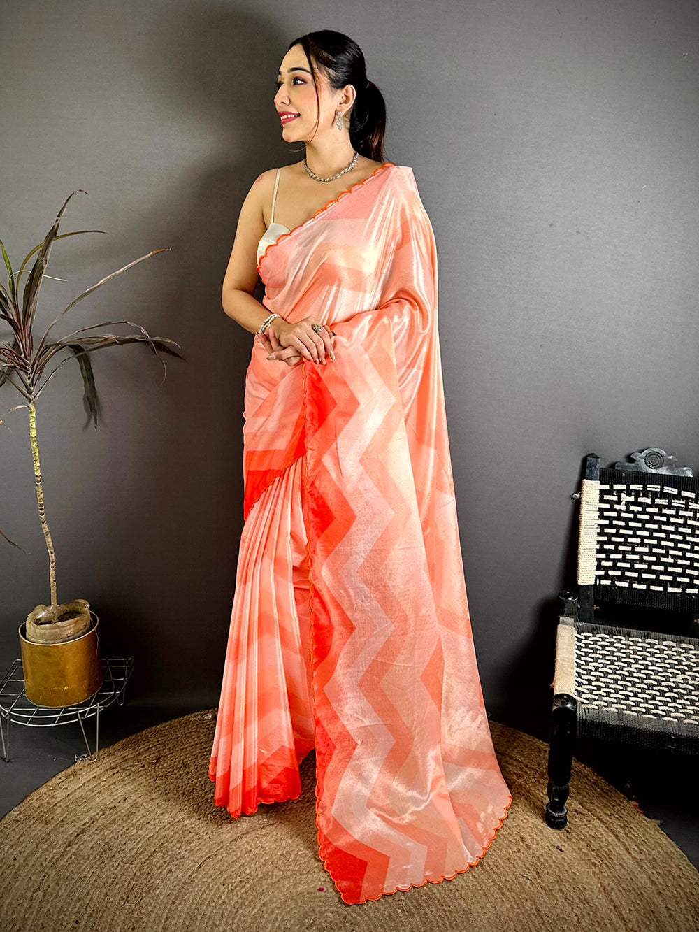 Heritage Ombre Zigzag Chinnon Chiffon Saree