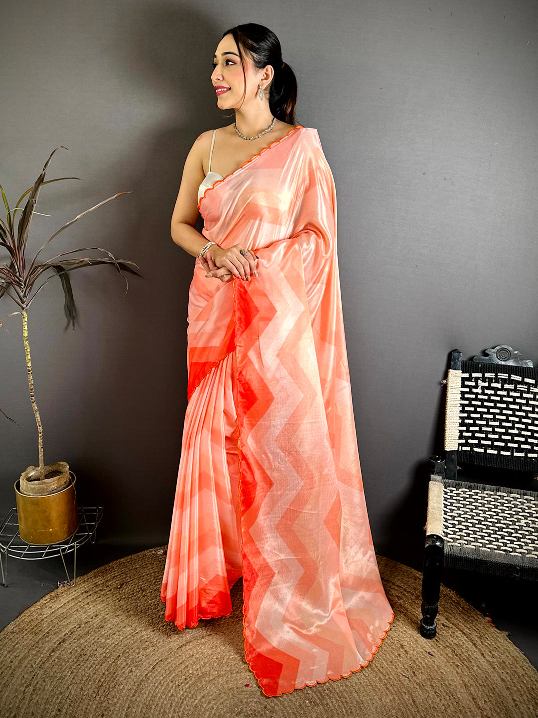Heritage Ombre Zigzag Chinnon Chiffon Saree