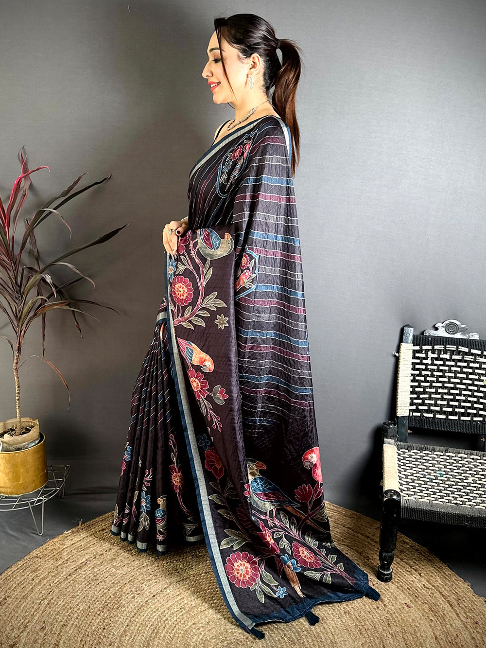 Opulent Tussar Digital Katha Saree