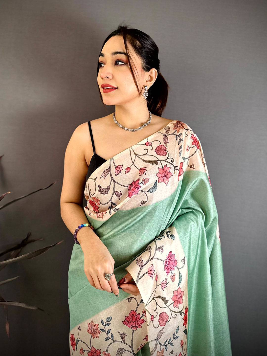 Radiance Floral Border Tussar Saree