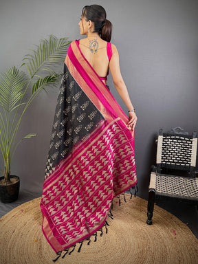 Radiant Black Soft Silk Ikkat Saree