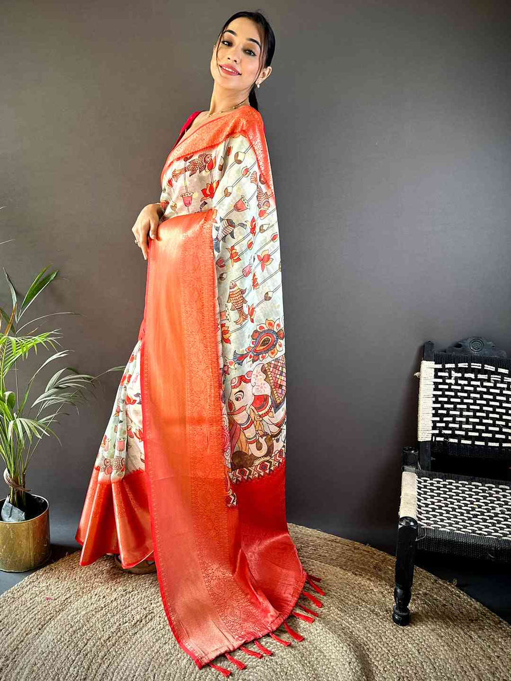 Pista Floral Kalamkari Kota Doriya Saree