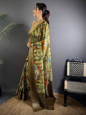 Olive Pure Viscose Mandala Printed Saree