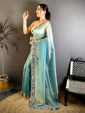 Elegant Hand Painted Border Diamond Work Saree – view 3