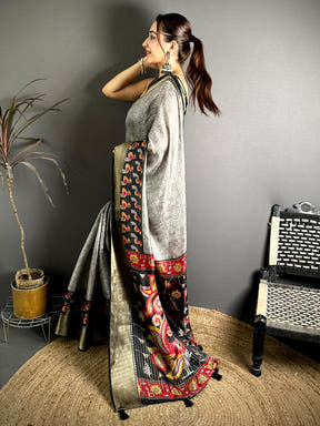 Stylish Zari Katha Pattern Kalamkari Saree
