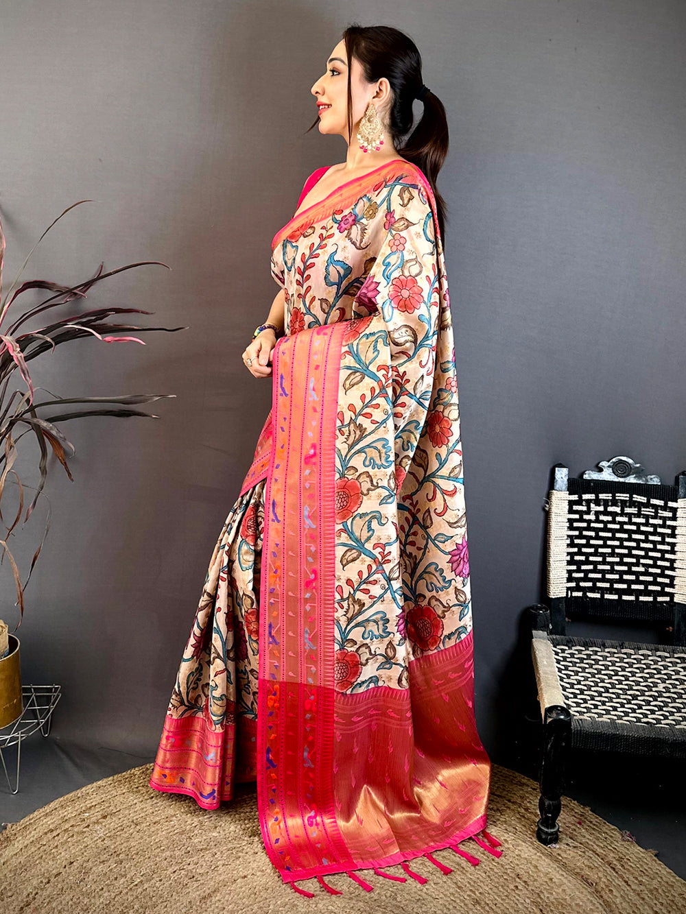 Cream Paithani Border Kora Tissue Saree