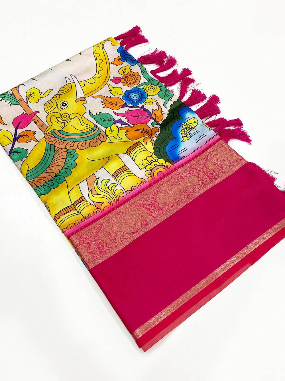 Regal Cream Banarasi Kalamkari Silk Saree