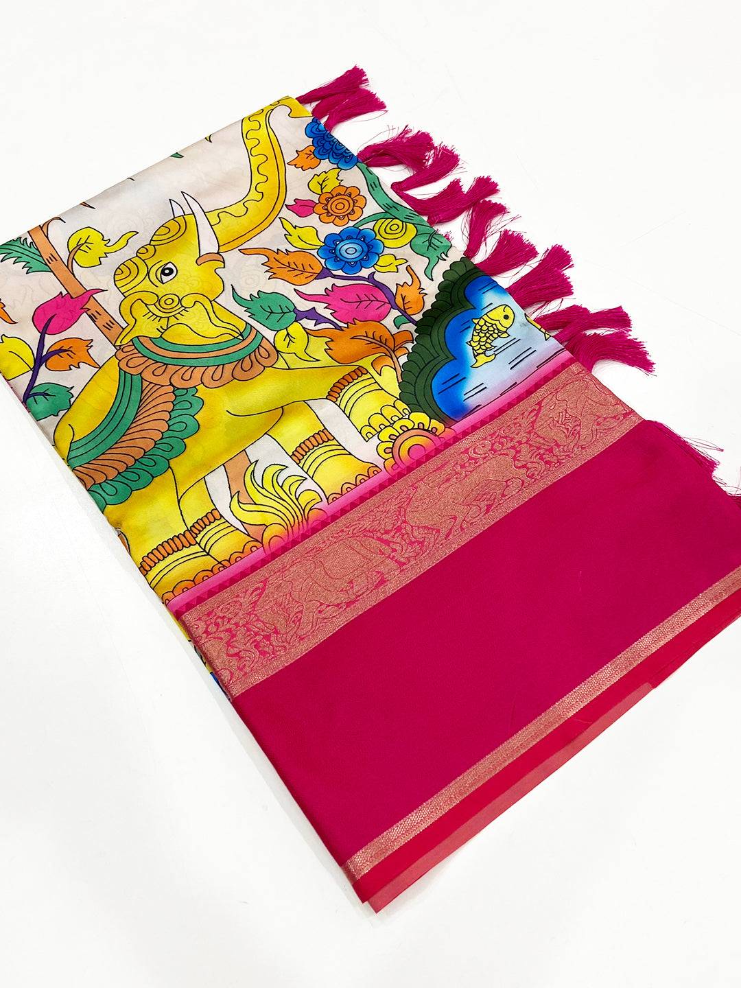Regal Cream Banarasi Kalamkari Silk Saree