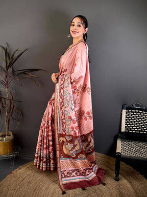 Classic Kalamkari Lotus Tussar Saree