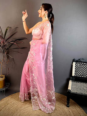 Royal Pearl Embroidered Glass Organza Saree
