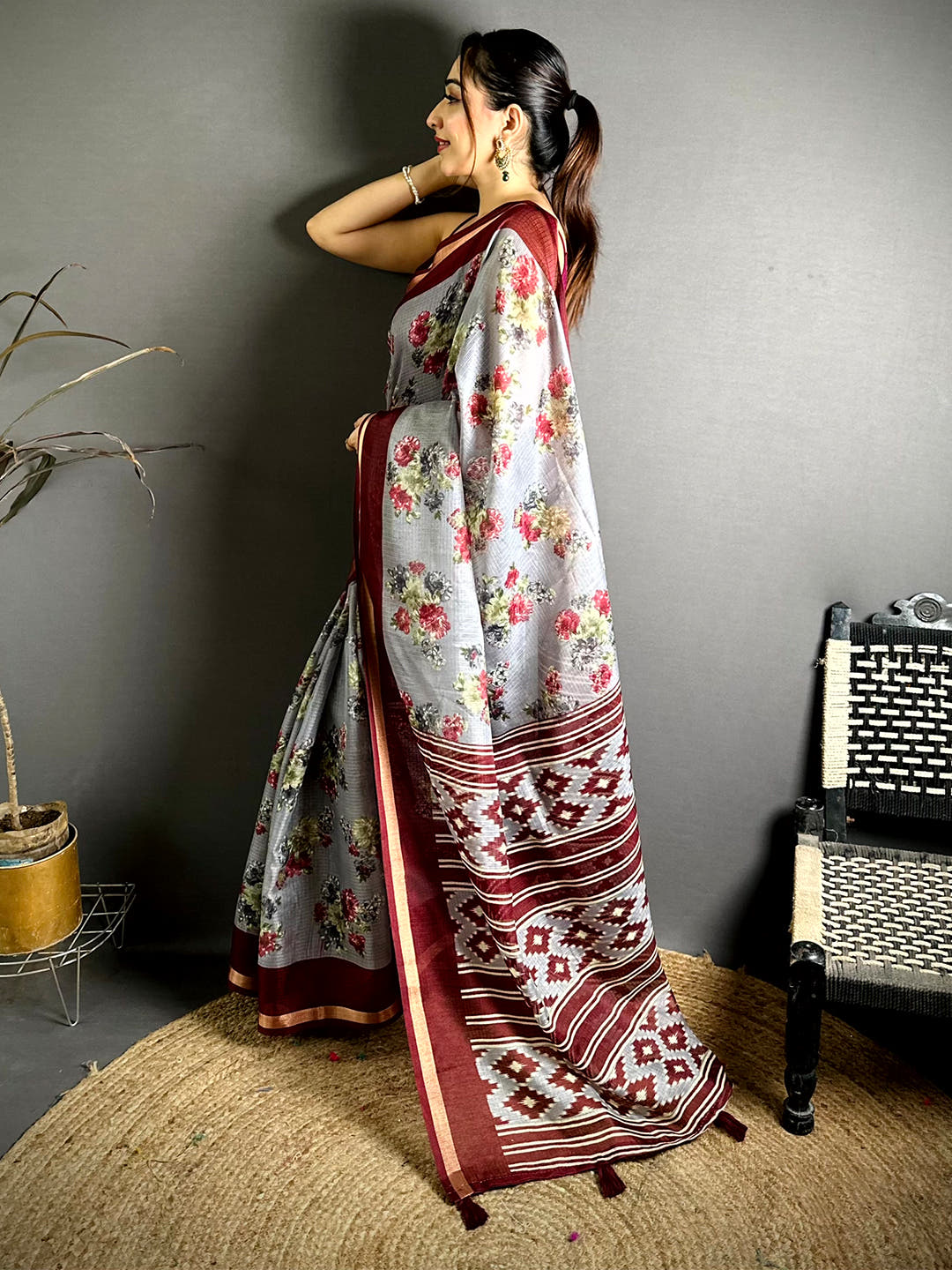Stylish Kota Doriya Printed Floral Saree