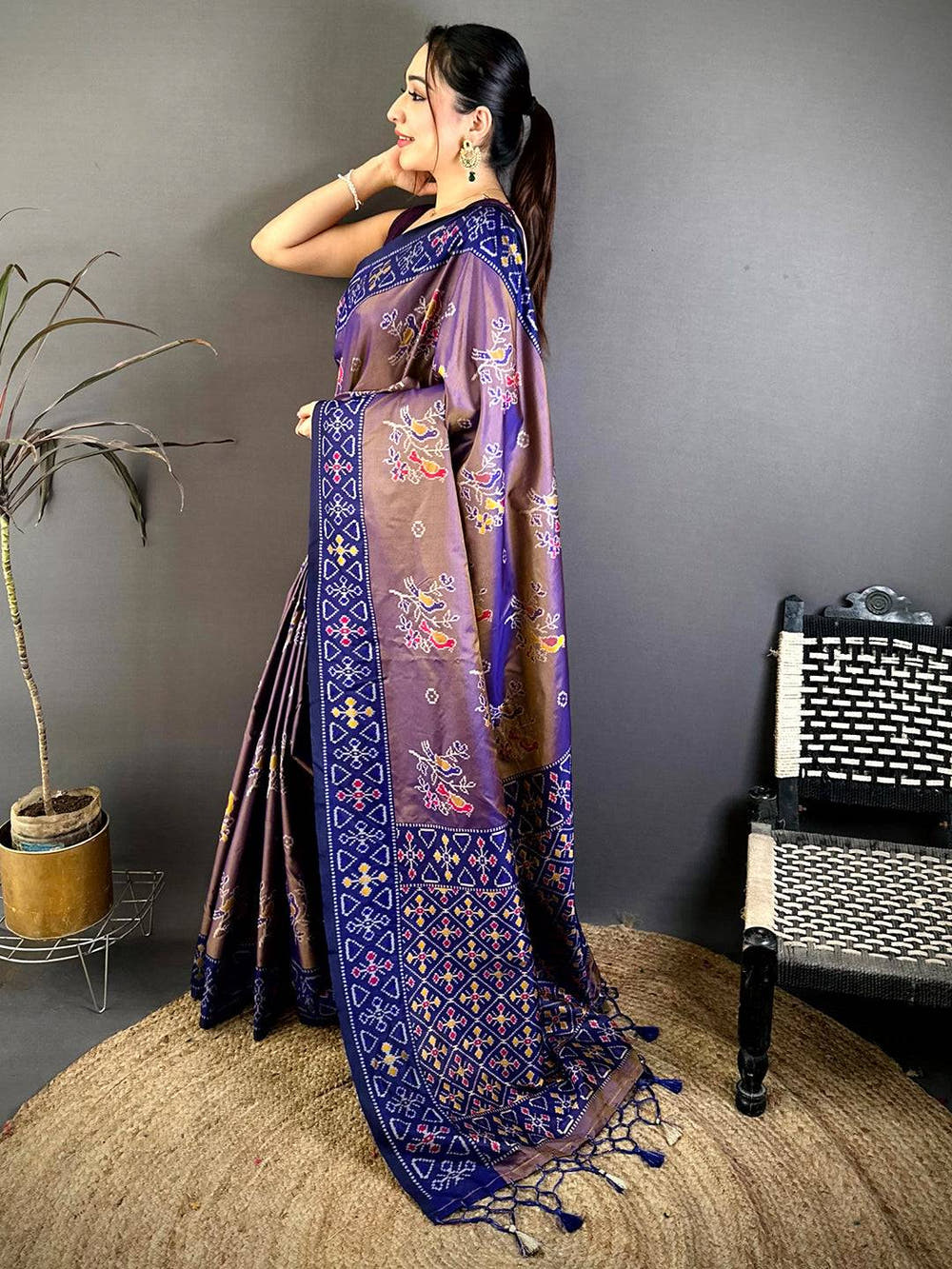 Double Tone Soft Silk Ikkat Border Saree