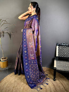 Double Tone Soft Silk Ikkat Border Saree