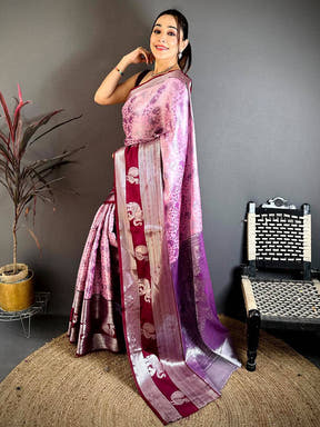 Baby Pink Dharmavaram Double Ikkat Saree