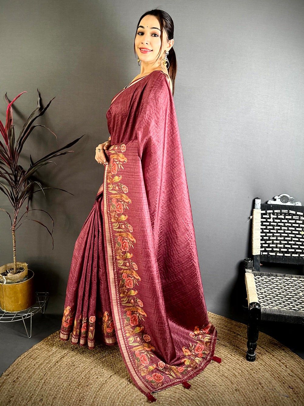 Deep Wine Ghicha Munga Saree