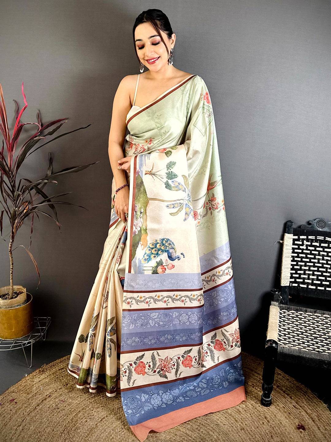 Heritage Manipuri Ombre Block Print Saree