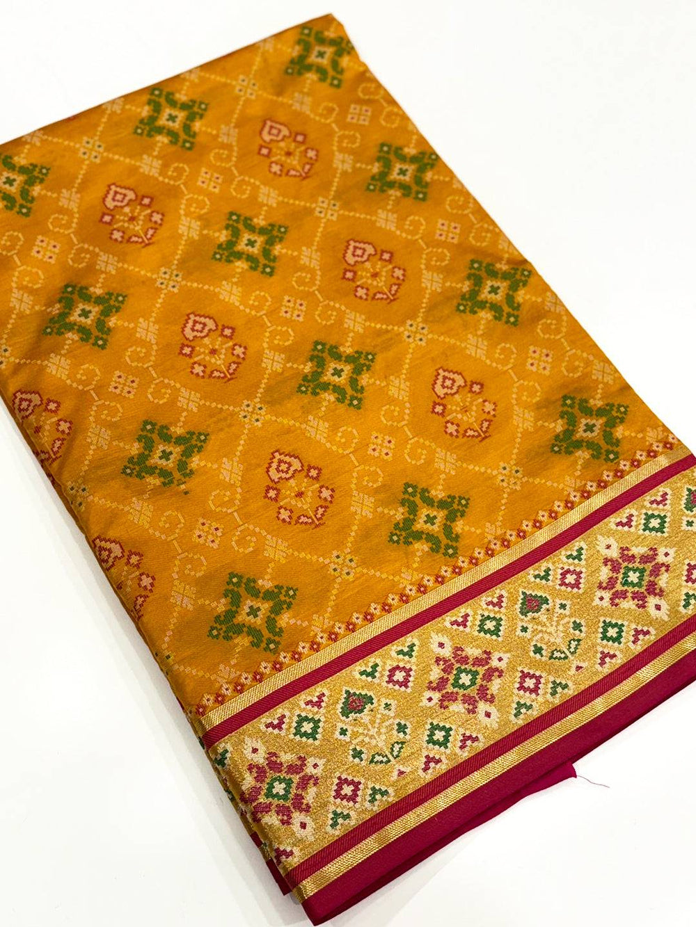 Yellow Pochampally Patola Soft Silk Saree